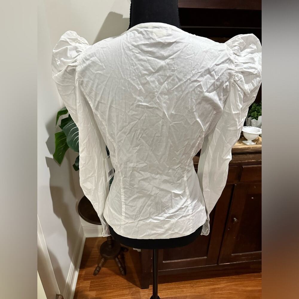 Jason Wu Cotton Blouse Long Puff Sleeve Wrap Top - Picture 4 of 12